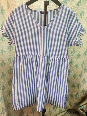 SHEIN Blue and White Striped linen Dress